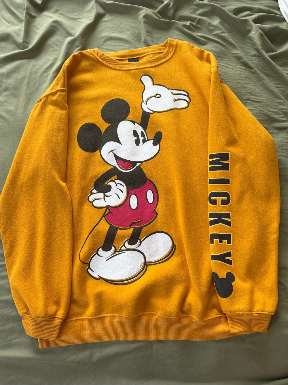 Disney Golden Yellow Mickey Graphic Crewneck Sweater